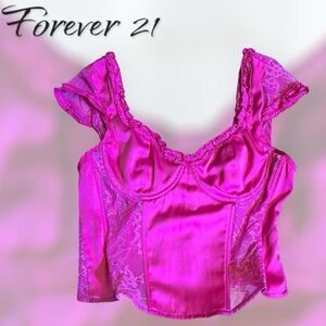 Forever 21 Pink Satin Cami Corset Lace Top